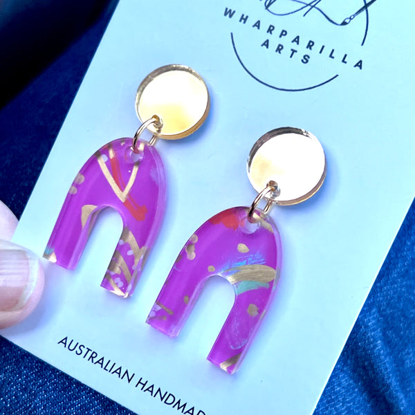 Painted Acrylic Dangle- Pink and Gold