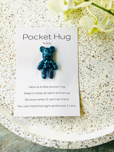 Teddy Pocket Hug- Blue Glitter