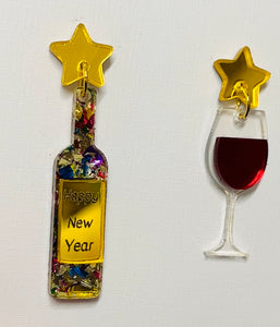 New Year Bottle and Wine Glass Dangles
