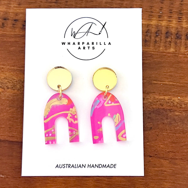 Painted Acrylic Dangle- Pink and Gold