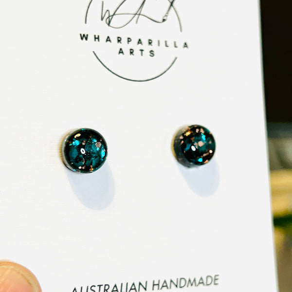 Green, Champagne and Black Sparkle Studs