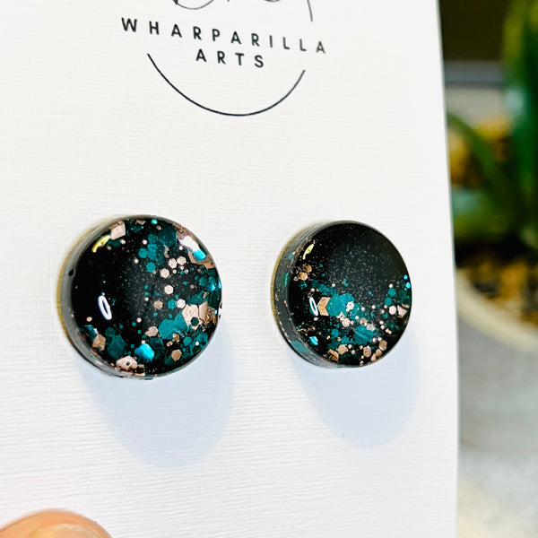 Green, Champagne and Black Sparkle Studs