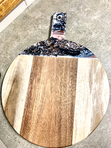 Round Acacia Serving Board ~ Black, Copper Glitter 1