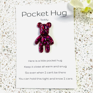 Teddy Pocket Hug- Magenta Glitter