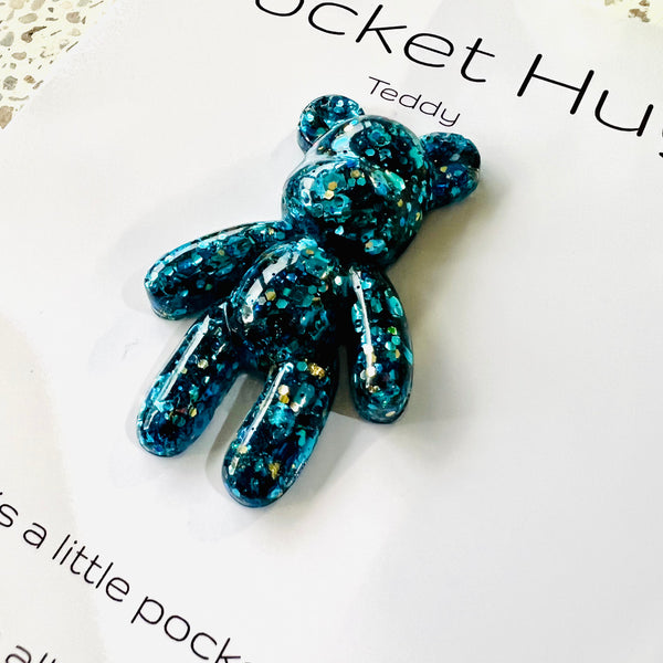 Teddy Pocket Hug- Blue Glitter
