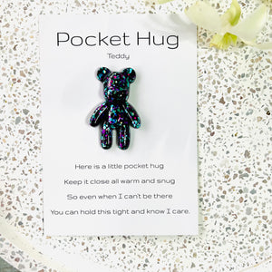 Teddy Pocket Hug- Purple Teal Glitter
