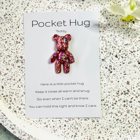 Teddy Pocket Hug- Pink Glitter